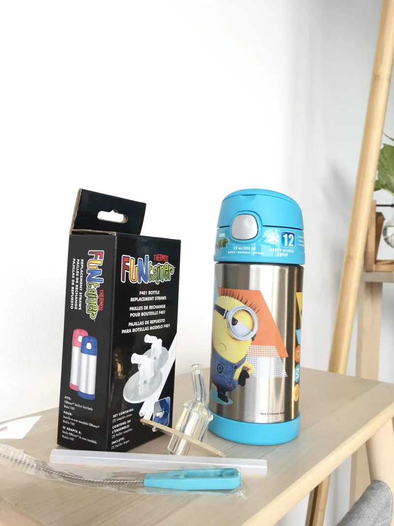 Thermos Funtainer Steel Water Bottle with Straw (12 oz, Minions) กระติกน้ำสแตนเลส เก็บอุณหภูมิ ลายมินเนี่ยน