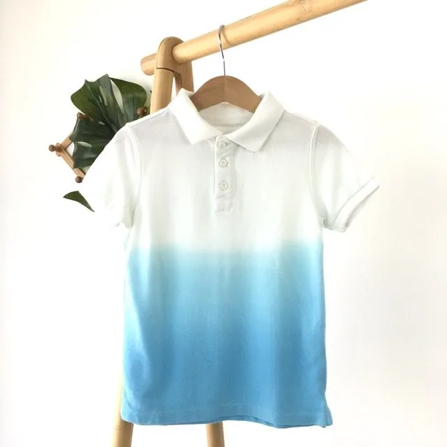 Polo shirt cotton on gradient color blue and whiteเสื้อคอปกลายสีฟ้าขาว