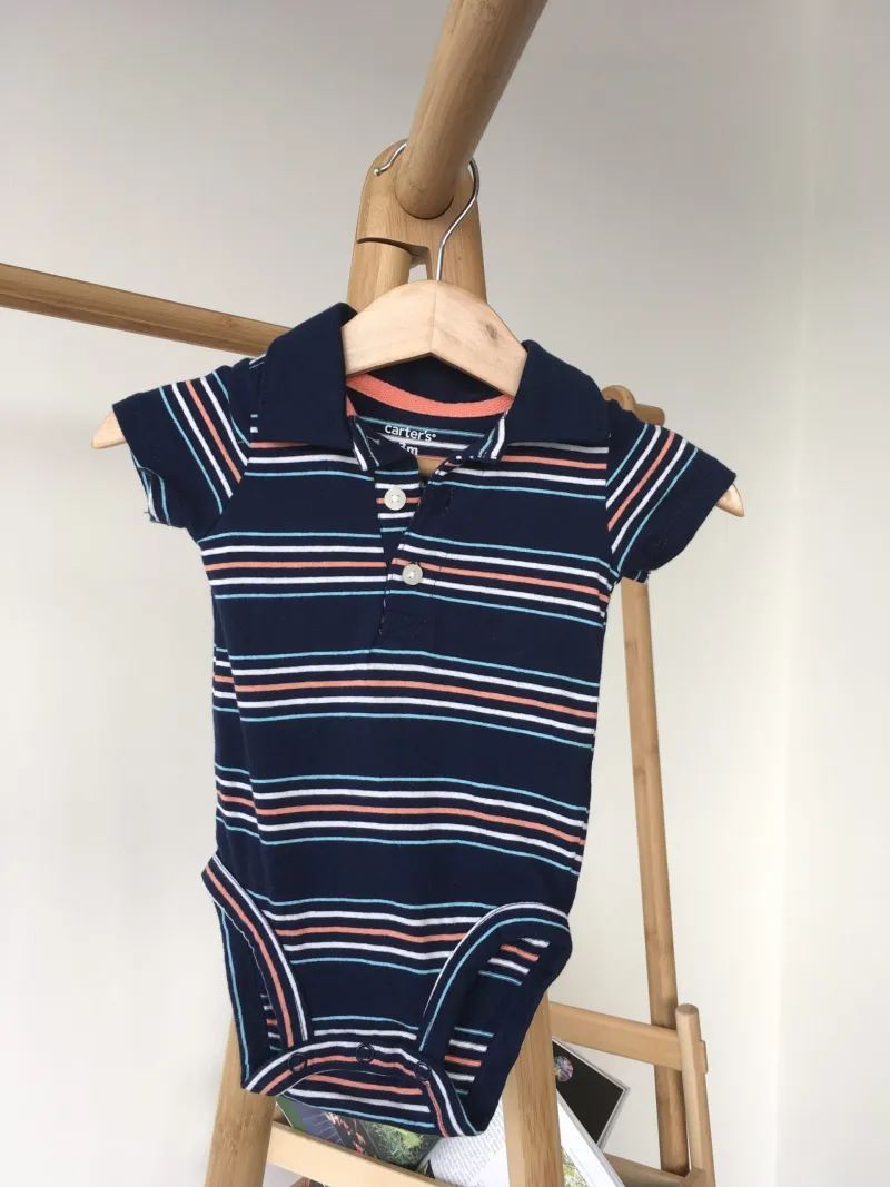 Striped Body suits ชุดบอดี้สูทคอปกลายทางสีน้ำเงิน