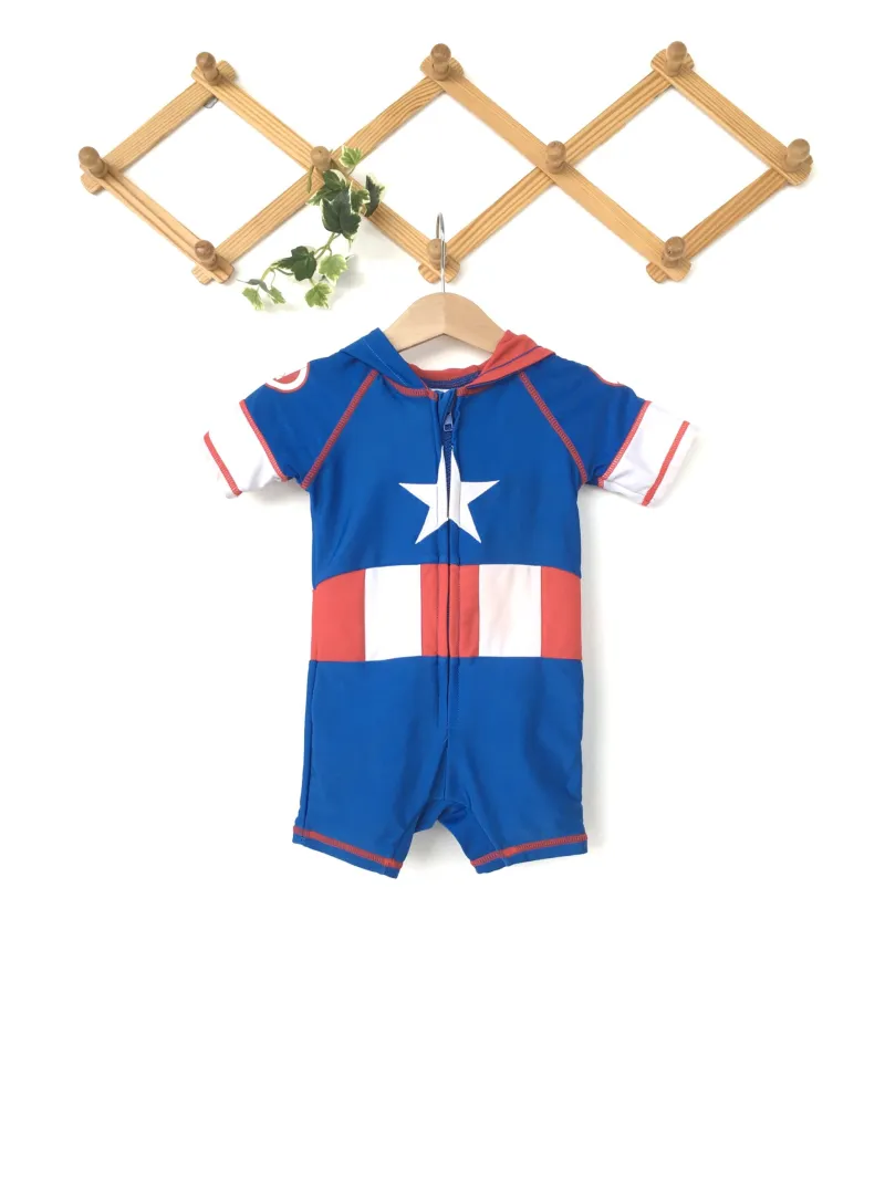Kids Captain America Swimwear Bodysuitชุดว่ายน้ำเด็ก