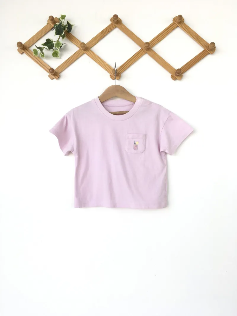 เสื้อยืดสีม่วงพลาสเทลลายปักแก้วน้ำเก๋ๆ pastel purple t-shirt