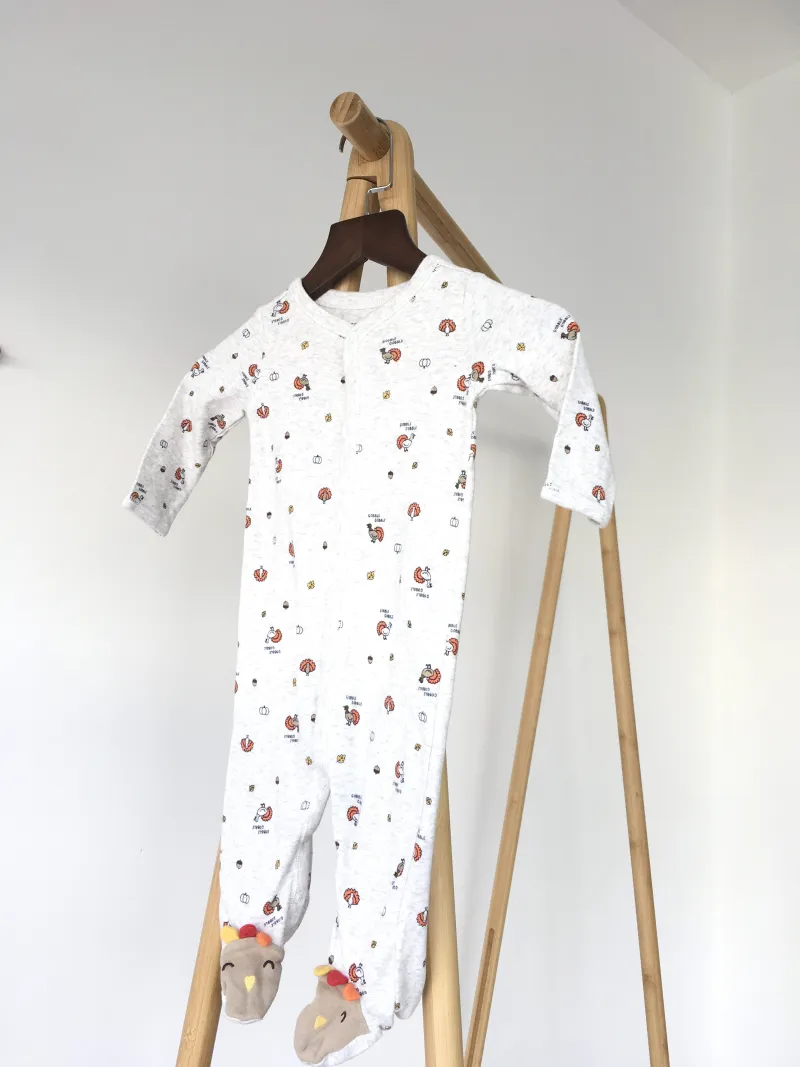 Peacock Zip-Up Cotton Footless Sleep & Play ชุดบอดี้สูทแขนยาวขายาว ลายนกยูง