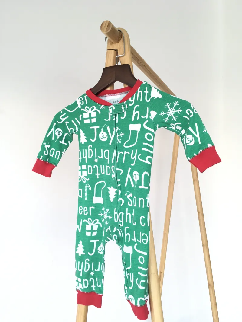 Christmas body suit ชุดนอนคอกลมขายาว ลายคริสต์มาส
